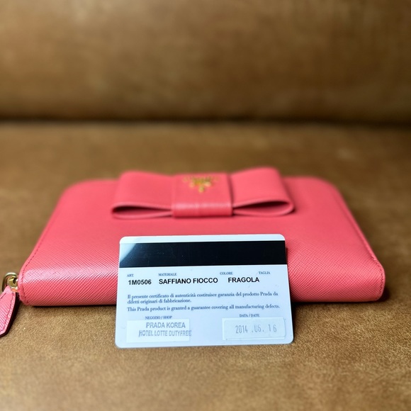 PRADA Fragola Saffiano Fiocco Zip Around Long Wallet - Picture 14 of 14